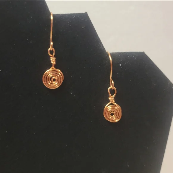 Copper Wire Spiral Dangle Earrings - Picture 2 of 7
